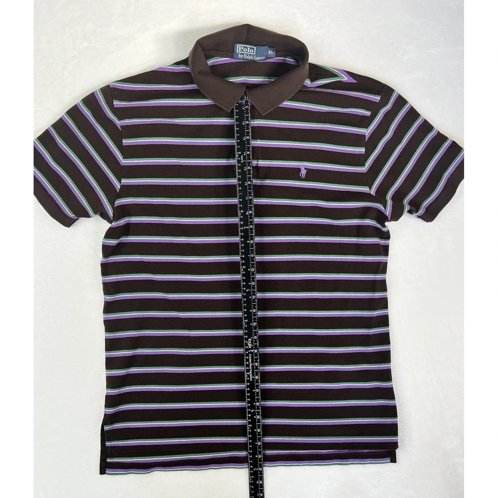 Men's Vintage Polo Ralph Lauren Striped  Polo Shirt Brown‎ Purple Green Size XL